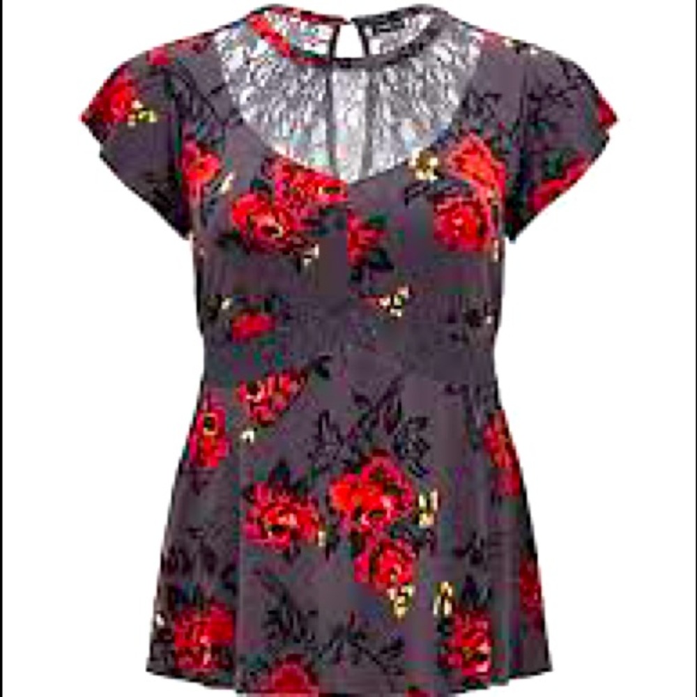 TORRID SLATE GRAY KNIT LACE MOCK NECK PEPLUM TOP 2